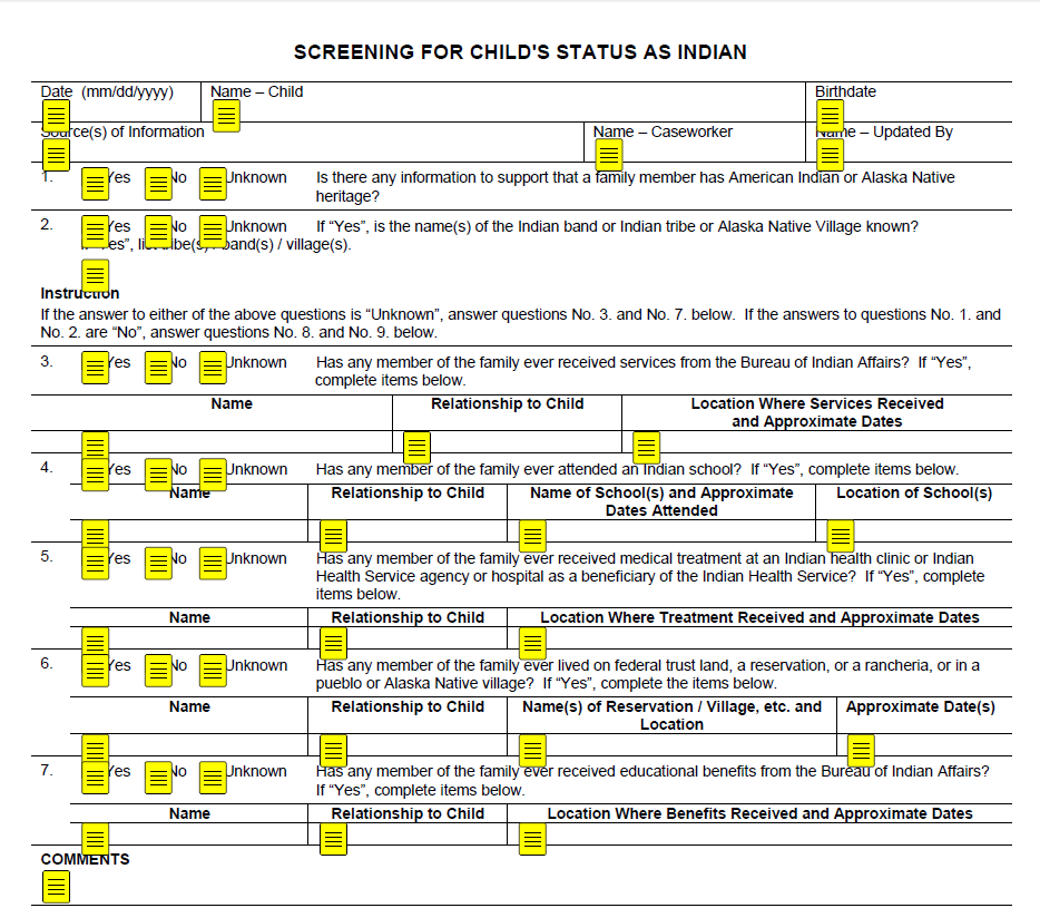 Screening for Child’s Status as Indian