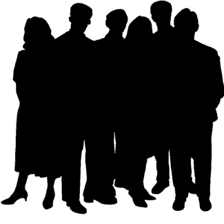 Illustration of a group of sillouette people. 